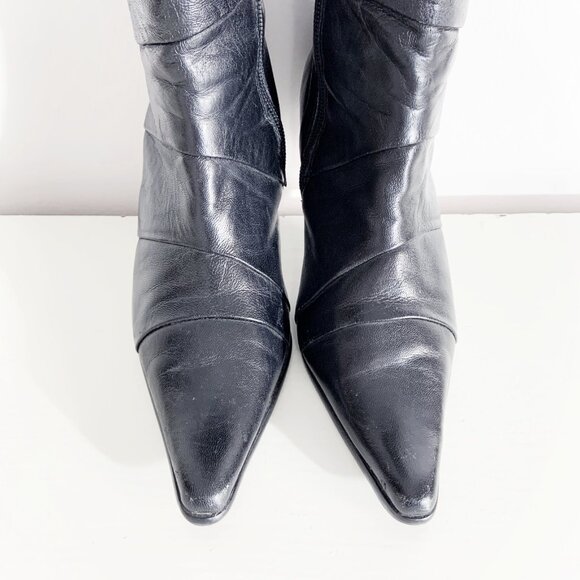 Vintage Y2K Tall Black Leather Boots / size 37 EU / size 6.7-7 US - Picture 7 of 10